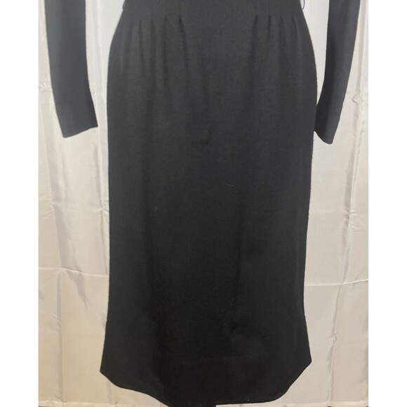 Vintage Marion McCoy Black Wool Dress Fitted Classic Knee Length Step In Zip 12 - Picture 3 of 8
